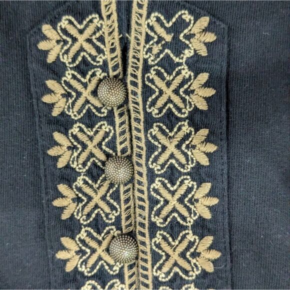 J.Jill Cotton Modal Black Shift Dress 3/4 Bell Sleeve Embroidery Boho Tassels M - Picture 7 of 10